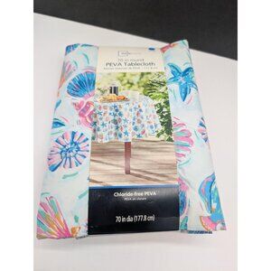 Mainstays PEVA Tablecloth 70 In Round Fish Shells Starfish Waterproof Multicolor